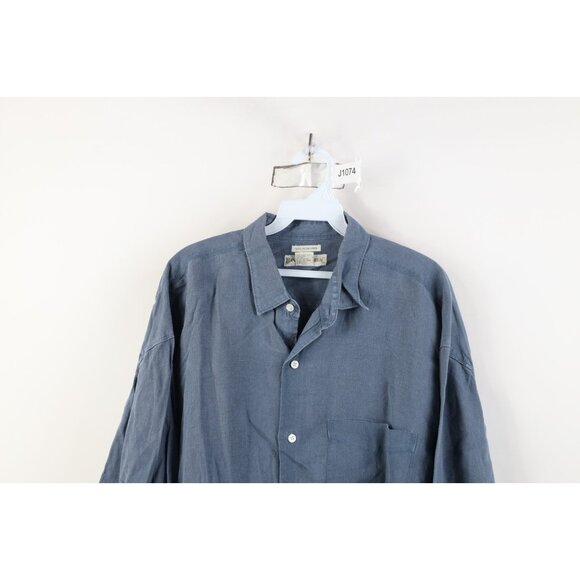 Vtg 80s 90s Banana Republic Mens L Baggy Irish Linen Collared Button Shirt Blue - Picture 2 of 12